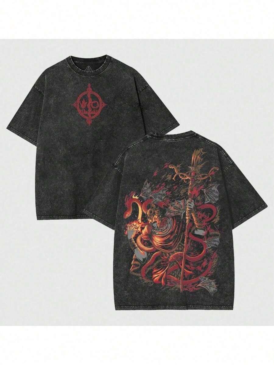 Messmer The Impaler Washed T-Shirt – Elden Ring SotE | Unisex Seamless Cotton | Gift For Men - 黑色 - 查看 1