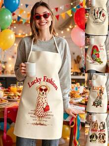 1pc, Cute Dog & Crocodile Pattern Polyester Apron, Suitable For Cooking, Baking, And Gardening - Can Be Used As Attire For The Kitchen And Dining. - Multicolor - View 1