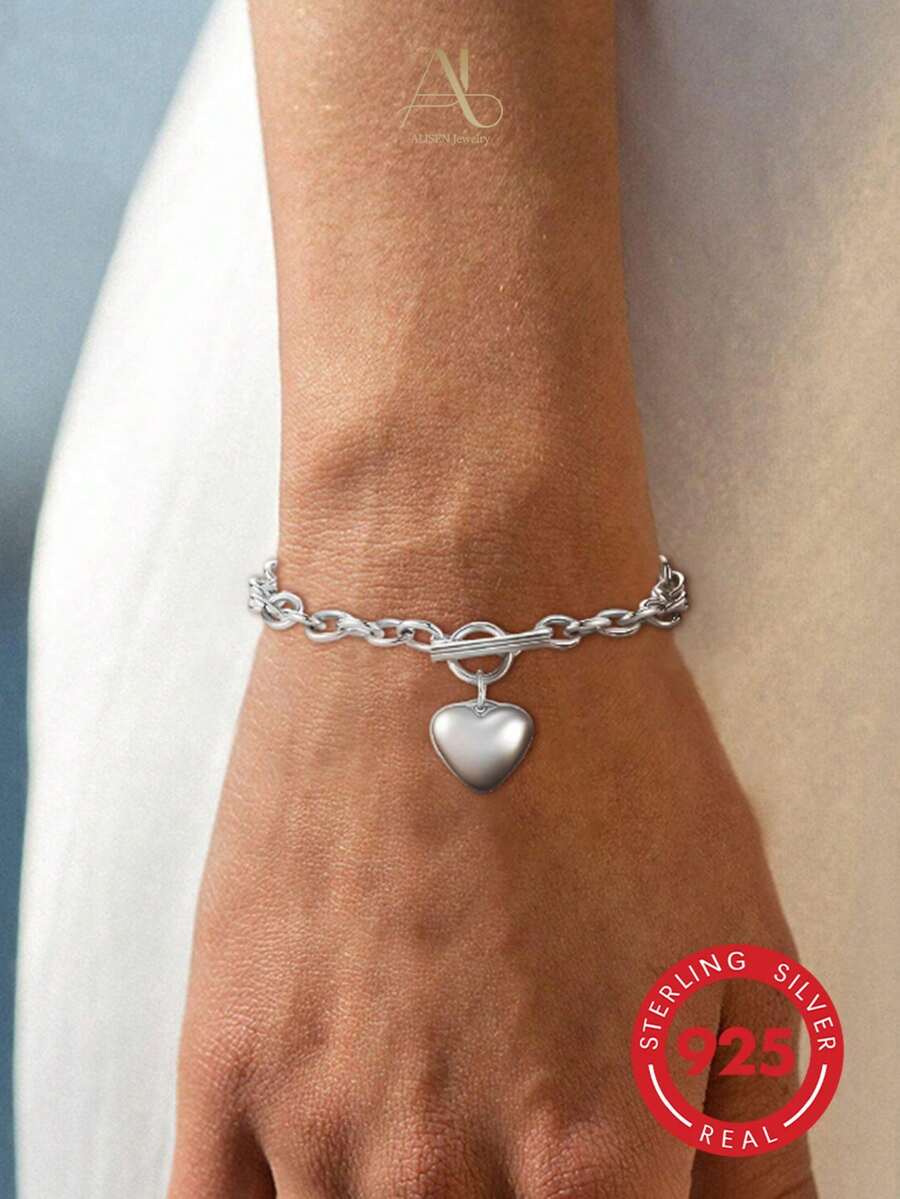 1件時尚925純銀鑲嵌人造鋯石皇冠心形手鍊女款,個性化優雅高端藝術禮品,適合日常穿搭、通勤、海邊、約會,情侶禮物飾品 - 銀色 - 查看 1