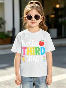 Camiseta de Secado Rápido para Niños - Diseño Estudiantil "Hola Tercer Grado, Regreso a Clases" - Apta para Niños y Niñas - Camiseta Ligera de Manga Corta para Verano, Ideal para Playa, Depo - Blanco - Ver 2