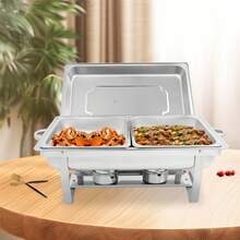 Silver Stainless Steel Chafing Dish Set, 4L Rectangular Buffet Food Warmer With 2 Trays, Dual Use Hot & Cold Food Container For Large Gatherings, Events, Buffets - Silver - View 5