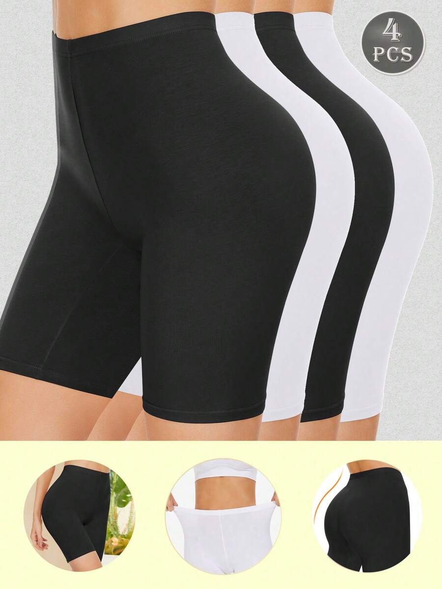 4pcs/Set Seamless Mid-Waist Casual Safety Pants