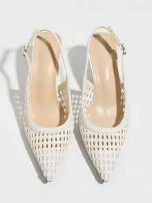 Zapatos de tacón alto para mujer primavera/verano nuevos con punta fina y tacón de aguja, tejidos huecos transpirables, elegantes, versátiles y cómodos para uso diario & fiestas - Blanco - Ver 5