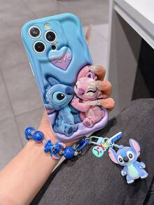 Disney Has Authorized, Phone Case - Chain Set, The Stitch Lilo & Stitch 3D Phone Case Plus A Silicone 3D Stitch Bracelet With Metallic Ring Removable Bracelet, Stitch And Angel Pattern, Compatible With Iphone17/16/15/14/13/12/11/XS/XR/X Plus Pro Max, A Stylish Cartoon Phone Case, The Perfect Gift Choice, Phone Protection, Durable Phone Cover, Great Gift For Friends And Family. - 白色 - 查看 1