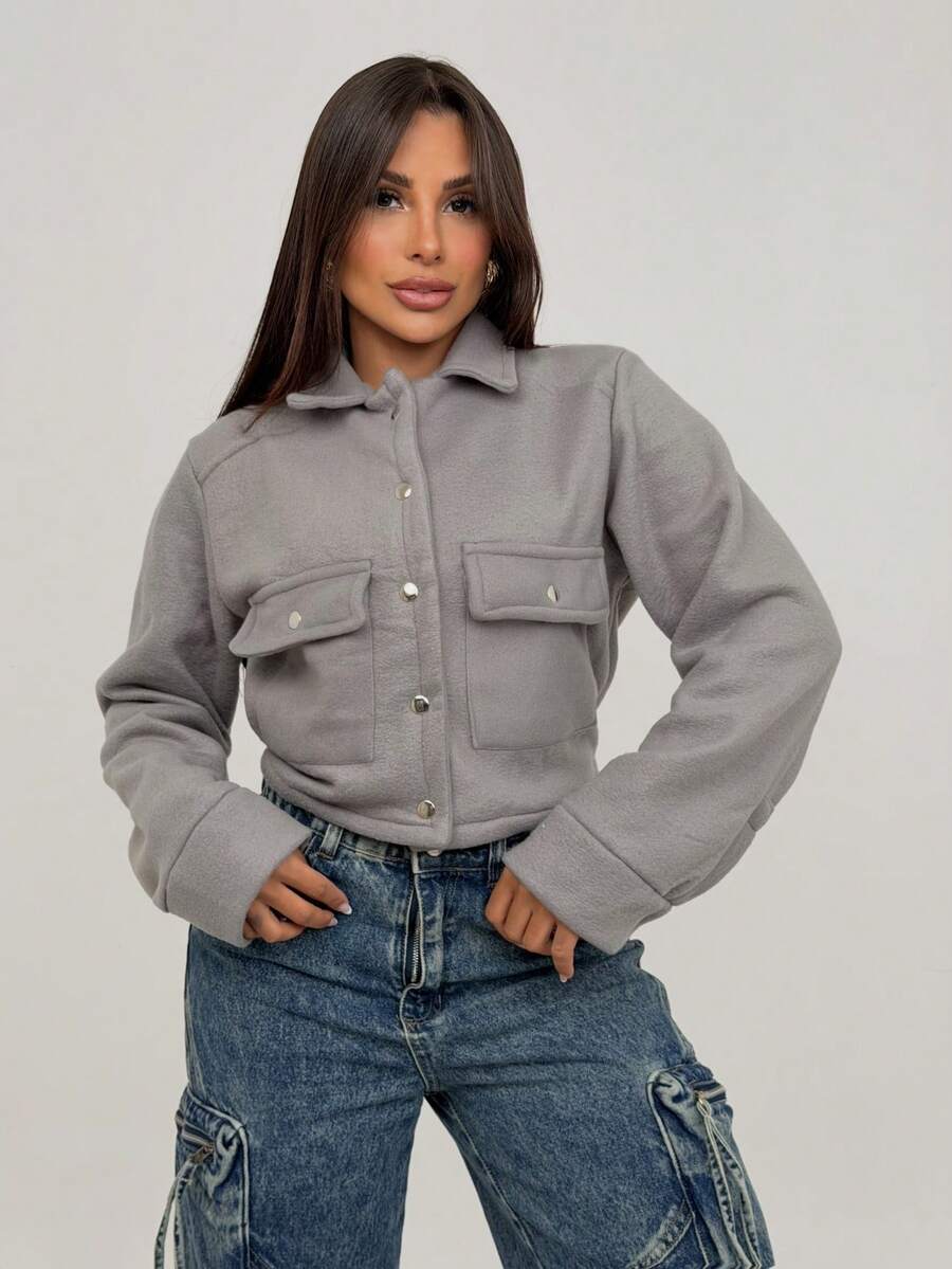 Women's Short Soft Bomber Jacket - Gris. - Ver 1