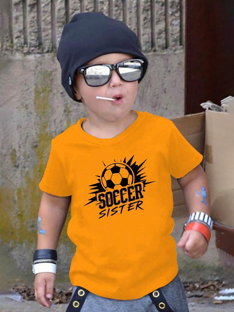 Football Is Life Itself. Casual Short-Sleeved T-Shirt For Boys. Basic Summer T-Shirt For Kids. - 橘色 - 查看 1