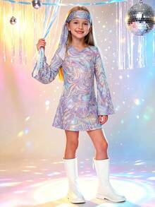 青少年女孩 70 年代迪斯可舞會禮服服裝，適用於舞蹈、生日派對、兒童節、萬聖節 - 彩色 - 查看 1