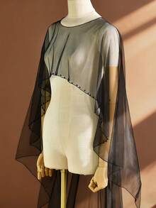 1pc Bead Trim Bridal Cape Wedding Shawl Short Front And Long Back Shawl - Multicolor - View 9