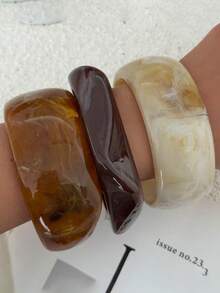 Geometric Square Asymmetrical Transparent Resin Bangle Alloy Bracelet Women's Jewelry - Multicolor F - View 8