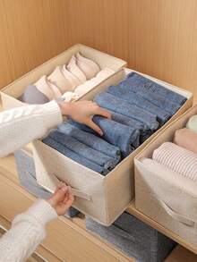 1 Stück faltbare Kleideraufbewahrungsbox mit Griff, Stoff-Kleiderschrank-Organizer-Schublade, geeignet zum Aufbewahren von Kleidung, Jeans, Pullovern, BHs, Heimdekoration, Raumteiler-Schrank, Schlafzimmer-Dekoration, Schulanfang - Aprikosenfarben - Übersicht 9