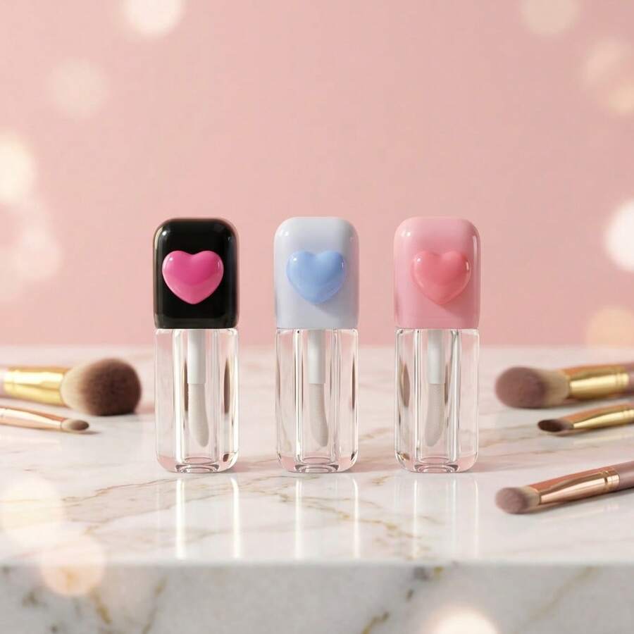 1個 4ml 化妝品塑料空唇彩管 粉白色方形液體口紅瓶 附心形圖案 - 彩色 - 查看 1