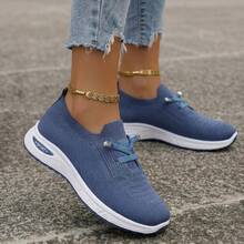 Fall/Winter Women Casual Sports Shoes Mesh Breathable Comfortable Lightweight Lace-Up Sneakers In Solid/Bright Colors, Versatile White Shoes For Women - 藍色 - 查看 4