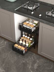 1pc 2-Tier Kitchen Storage Rack, Sink Organizer, Kitchen Utensil Storage Box, Spice Storage Box, Multi-Compartment Drawer-Style Storage Rack, Suitable For Kitchen, Bathroom, Can Store Mugs, Coffee Cups, Etc. - Grey - View 8