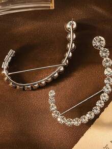 2pcs/Set Geometric Crystal Earrings, Fashionable Single Curved Crystal Dangle Earrings - Silver - View 6