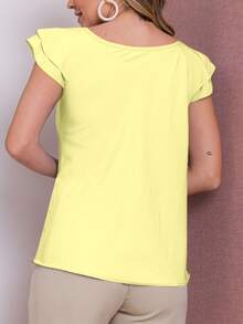 Women's Blouse With Ruffled Short Sleeves, Tank Top, Summer Fashion T-Shirt - Light Yellow - View 2