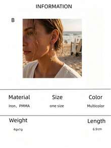 1 par de pendientes colgantes de estrella de mar | pendientes colgantes de concha de ola de playa | joyería de declaración bohemia de verano - Multicolor - Ver 10