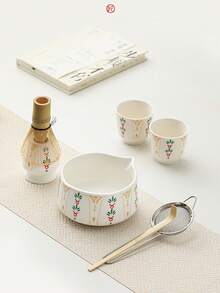Japanese Kiln-Fired Matcha Tea Set: Includes Matcha Bowl, Tea Whisk, Tasting Cup, Tea Scoop, Tea Spoon Complete Tea Utensils, Matcha Brewing Equipment, Dessert And Beverage Making Tools; Matsudai Matcha Stirring Set, Gift Box Packaging, Great Gift For Matcha Lovers - Multicolor - View 3
