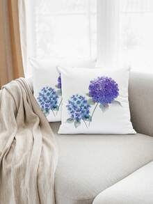 2 Pcs Purple & Blue Hydrangea With Green Leaves Floral Throw Pillow Covers Watercolor Spring Farmhouse Painting Style Super Soft Pillowcases Daily Decoration Home Square Sofa Living Room Bedroom Bed Couch Chair Cushion Covers All Seasons (No Filling) - White - View 3