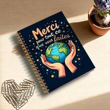 1PC A5 Handheld Earth French Teacher Spiral Notebook, Contains 2026-2027 Planner Pages, School Office Planner Diary Gift For Educators, Teacher Appreciation Gift, Notebook School Supplies - Earth Illustration - View 5