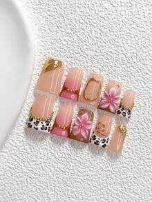 10件/組夏季風格手工壓接式美甲，Poly Gel美甲套裝，粉色蝴蝶結、花卉、手繪魚尾設計，粉藍白配色，時尚風格，含美甲工具，3種甲型可選（鴨嘴、棺材、杏仁），亮片美甲，適合派對、舞會、日常配戴 - 彩色 - 查看 18