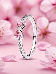 1pc Kids Cubic Zirconia Heart Shaped Ring, Birthday Gift - Pink - View 1