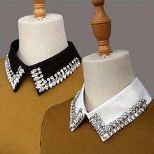 de cuello desmontable vintage, apto para todas las estaciones.Lujoso cuello desmontable de cuentas con brillantes cuentas cosidas a mano.Elegancia vintage, temperamento y calidad exquisita - Negro - Ver 2