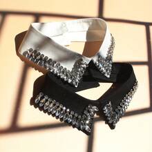 de cuello desmontable vintage, apto para todas las estaciones.Lujoso cuello desmontable de cuentas con brillantes cuentas cosidas a mano.Elegancia vintage, temperamento y calidad exquisita - Negro - Ver 4