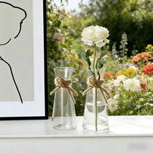 10 piezas de jarrones de plástico transparente con rayas, adecuados para diversos arreglos florales, decoración festiva y del hogar, utilizados para bodas, cenas familiares, Navidad, Acción de Gracias, Día de San Valentín, Día de la Madre, Día del Padre, Año Nuevo, etc. - A - Ver 4