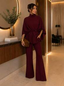 Women's Anarruga Set, Loose Fit, Elegant, Comfortable, Sophisticated, Glamorous, For Day And Night, Winter - 紅木色 - 查看 2