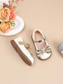 Sweet And Cute Bow Contrast Color Flat Shoes For Toddler Girls, Suitable For Summer - White - View 2