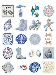 50Pcs Coastal Cowgirl Blue Watercolor Stickers – Versatile Decals For Scrapbooking, Journaling, Card Making & DIY Crafts | Seashell, Ocean Creature & Western Beach Holiday Designs | Easy-Peel Decals For Planner - Multicolor - View 8