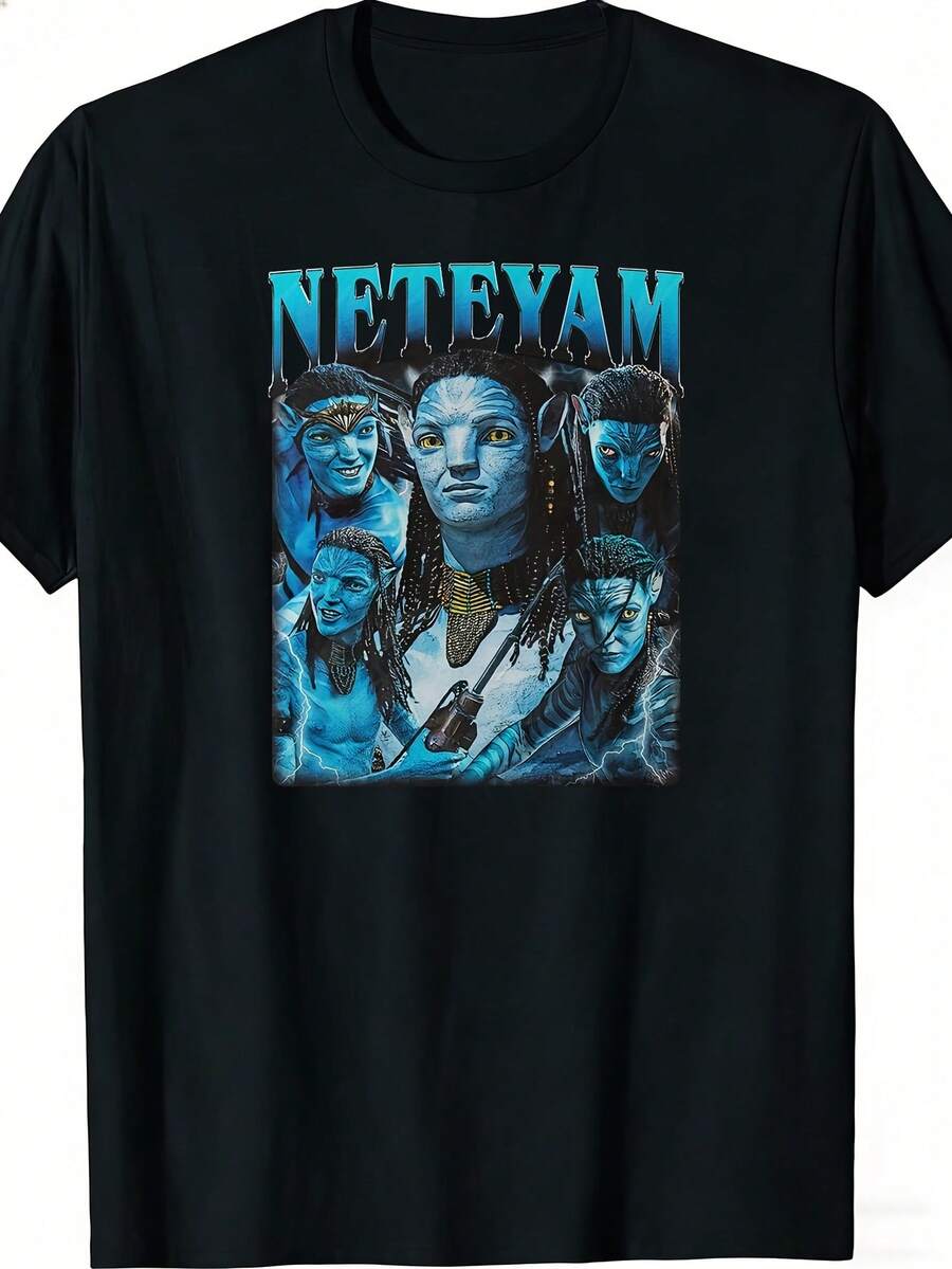 Camiseta Neteyam , Camiseta Vintage Suave y Colorida, Estampado Divertido, Ropa Deportiva Hermosa, Cuello Redondo, Estilo Casual Formal, Unisex, Camiseta Divertida para Hombre, Regalo - Negro - Ver 1