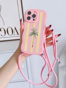 1 buah Casing Ponsel Fashion Kreatif Layar Penuh Motif Garis-garis Patchwork Pohon Kelapa, Tahan Guncangan Gelombang dengan Tali Gantungan Bertabur, Cocok Sebagai Hadiah, Kompatibel dengan Apple 11/12/13/14/14plus/15/15plus/16/16plus/17/17pro/17PM Pelindung - MultiWarna - View 1