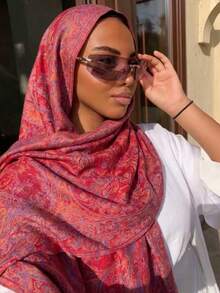 1pc Women's Tassel Ornate Paisley Hijab Scarf, Autumn/Winter Fashion Vintage Shawl, Suitable For Daily Wear - Red - View 2