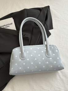 Fashionable Polka Dot Handbag, Cute Vintage Style Shoulder Bag. Suitable For Shopping, Dating And Work - Blue - View 5