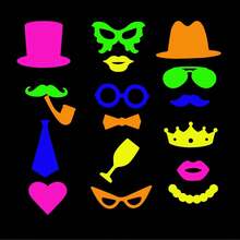 18pcs Photo Props, Handheld Photo Props Black Light Party Funny Beard Crown Glasses Birthday Party Selfie Decoration Hand-Held Signs - View 4