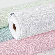 Papel tapiz de lino de imitación 3D, papel tapiz autoadhesivo de fondo grueso, renovación de dormitorio, decoración del hogar, pegatina de pared de espuma de PVC 2G1J - blanco azul - Ver 1