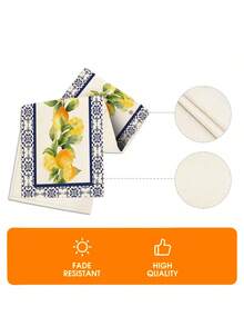 1 Pc Lemon And Floral Print Table Runner Farmhouse Style Polyester Rectangle Wrinkle Resistant Non Slip Table Runner For Dining Room Kitchen Summer Decor - Yellow - View 5