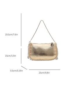 Women's Patchwork Beaded Chain Crossbody Bag, Vintage Colorful Laser Faux Metal Party Envelope Bag - Gold - View 5