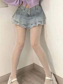 1件女款大波點透明絲襪，適合日常搭配裙子穿著，聖誕禮物 - 彩色 - 查看 7