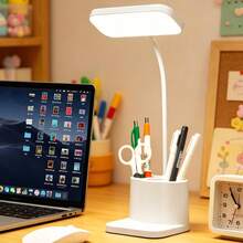 1件 LED 桌燈 附3個筆筒，USB充電式，3段可調光，護眼白光，學生學習宿舍桌用插電/充電小燈，臥室床頭閱讀筆筒燈，新款夾式，2筆筒版本 - 筆筒 - 查看 10
