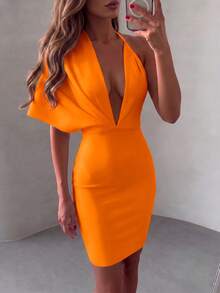 Women's Sexy Elegant Orange Backless Spaghetti Strap Bandage Bodycon Dress, Suitable For Party, Cocktail, Wedding Guest Spring Fall - Orange - View 2