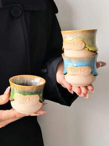 1PC Creative Glazed Handheld Coffee Cup, Ceramic Material, Personalized Creative "Coffee Time" Letter Coffee Cup, One-Sip Coffee Cup, Espresso Cup, Tea Cup - Multicolor - View 10