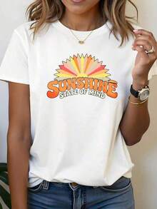Short-Sleeved T-Shirt With Round Neck - White - View 1