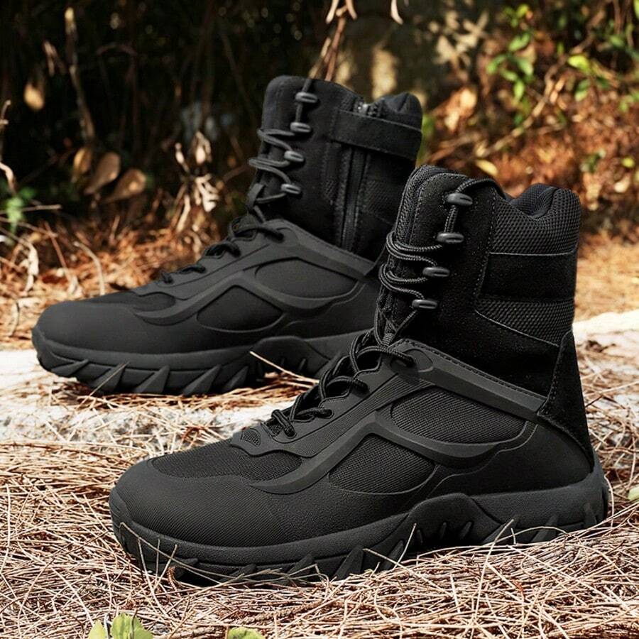 Men's Multi-Terrain Surface Hightop Wide Fit Outdoor Boots, Lightweight And Breathable Anti-Skid Mountaineering Shoes,Hiking Boot, Desert Boot,Work Footwear, Suitable For Jungle Exploration, Rock Climbing, Daily Travel, Camping, Tourism, Fishing Activitie - màu đen - Xem 1