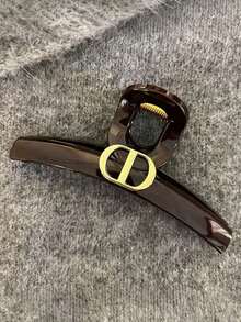 1件法式復古極簡大號髮夾，優雅亮面濃咖啡棕金屬幾何裝飾髮夾，女款日常髮飾 - 巧克力棕 - 查看 5