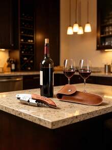 1pc Personalized Engraved Bottle Opener With Leather Sleeve And Wooden Handle, Suitable As Friend, Father's Day, Birthday Gift Or Men's Gift, Also Essential For Wedding - Multicolor - View 4