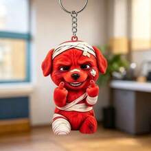 Back To School Season Funny Bandage Injured Red Dog Acrylic Keychain, Personalized Humorous Pendant, Niche Creative Backpack Charm, Cartoon Dog Car Key Accessory - Multicolor - View 6