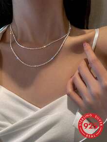 1 sợi dây chuyền bạc 925 hình bầu trời sao đeo xương quai xanh lấp lánh, phong cách cổ điển, phù hợp cho nữ và bé gái, có thể dùng làm quà tặng trang sức - Bạc - Xem 9