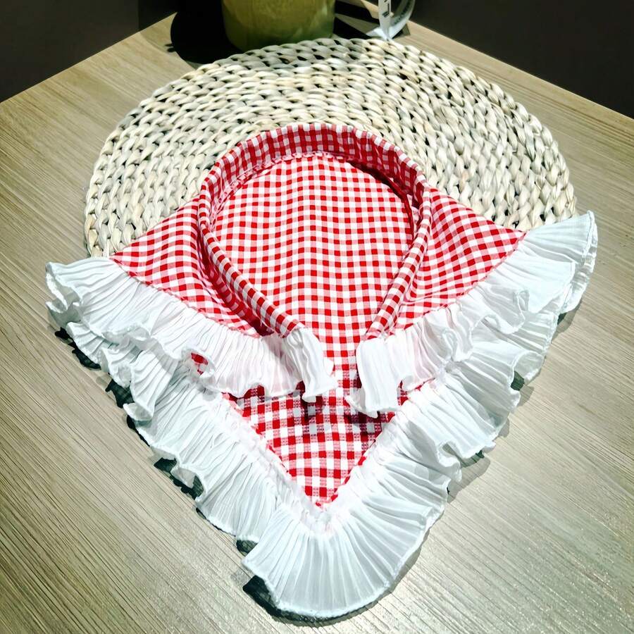 Boho 1 pieza Pañuelo triangular de encaje para mujer, diadema elegante de estilo campestre con ribete de pompones, accesorio de cabello de alta gama para fotografía de playa & uso diario - Rojo - Ver 1